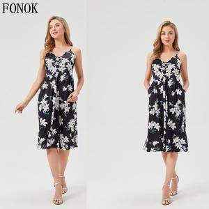 FONOK Summer Women's Big Size Halter Dress, Sleeveless Floral Dress, Casual Short Dress Waisted V-Neck Vacation Dresses Beach Light