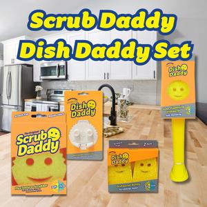 Scrub Daddy Dish Daddy Set Complete Dishwashing Solution with Original Scrubber Connector Heads & Refill Heads for Effortless Cleaning