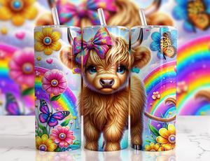 20oz Tumbler Baby Highland Cow rainbow Personalised Bottle Drink