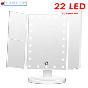 [UK Local] Makeup Vanity Mirror 22 LED Lights Touch-Screen Light Control, Tri-Fold 2/3X Magnification, Portable High-Definition Cosmetic Magnifying Personal Makeup Mirrors