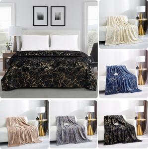 Luxury Gold Marble Fleece Throw Blanket | Spring Summer Home Decor | Ultra Soft Faux Fur Minky Throw for Bed, Sofa & Couch | Cozy Lightweight All Season Blanket