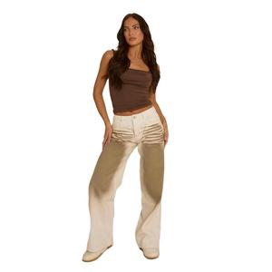 Heidi Womenswear Rebellious Fashion Brown Spray Wash Low Rise Wide Leg Jeans