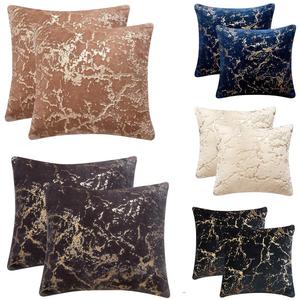 Set of 2 Gold Foil Metallic Marble Velvet Cushions or Cushion Covers | 18x18 Inch (45cm) | Luxury Decorative Pillows | Machine Washable with Hidden Zip | UK Home Décor Essentials