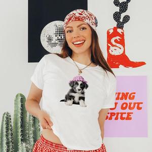 Border Collie Print T-Shirt - Womens Baby Tee - Salty Pixie