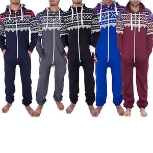 NOROZE Men’s Aztec Onesie Jumpsuit Warm and Cozy Hooded Zip Up Onesies All in One Nightwear Playsuit UK Size S-XXL Fleece Menswear