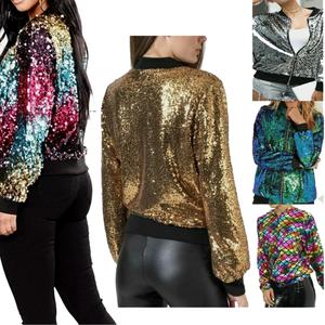 Fashion Luva Women's Sequin Metallic Bomber Jacket - Glittery & Shiny Clubbing Party Wear Top - Cotton Fabric Fit Womenswear