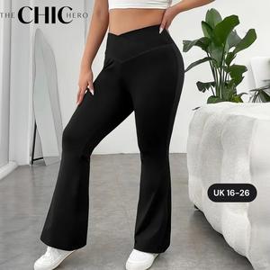 ChicHero Solid Flare Leg Pants Casual Flared Trouser Womenswear Trouser Womenswear Spring Bottom winter leggings Clothing Elastic Elegant Everyday High Waist Basic Minimalist