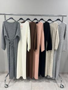 BERBISH knitted tie back dress with flared sleeves, one size 6-18 , soft knit , casual dress Womenswear Basic Long Sleeve