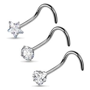 Clear Nose Piercing 3PCS Dainty Crystal Titanium Corkscrew Nose Stud Pack for Women