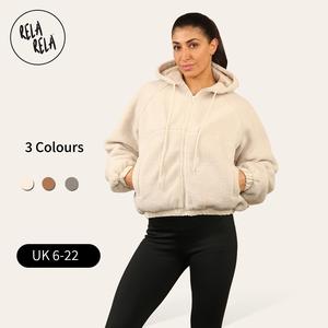 Rela Rela Hooded Boxy Zip Through Teddy Fleece Jacket Outerwear Winter Jacket Coat UK 6-22 Casual Fit Long Sleeve Womenswear Chic Clothing Lightweight Loose Minimalist Modest