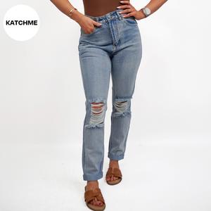 KatchMe Women's Stylish Low-Rise Ripped Straight Leg Jeans