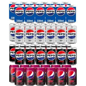 Pepsi Mix Case - Pack of 48x 330ml (12x cans each) - Pepsi Regular Classic, Diet Pepsi, Pepsi Max, Pepsi Max Cherry, Fizzy Drink, Soda, Beverage, Cold