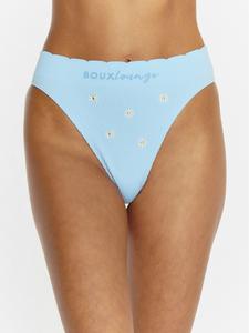 Ribbed Seamless Daisy Embroidered Thong Blue Mix
