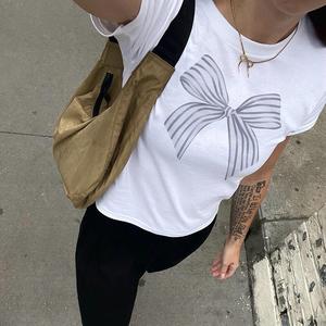 Ribbon Print T-Shirt - Womens Baby Tee - Salty Pixie