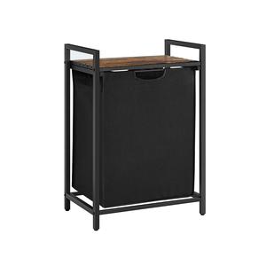 VASAGLE Laundry Basket, Laundry Hamper, Pull-Out and Removable Laundry Bag, Shelf, Metal Frame, 65L, 50 x 33 x 72 cm, Rustic Brown and Black BLH101B01 Organiser