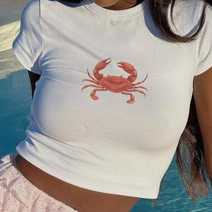Crabby Print T-Shirt - Womens Baby Tee - Salty Pixie
