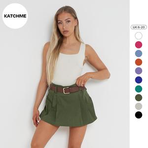KatchMe Women's Casual Versatile Solid Color Belt Decor Mini Skort (Size 6-20),A Line Skort,Dress Skorts for Lady,Street Womenswear,Daily Outdoor Wear