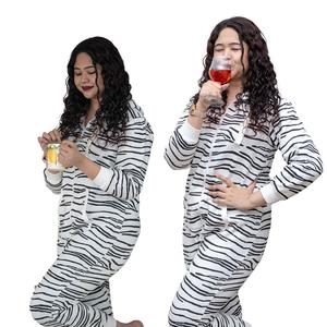 NOROZE Women's Zebra Stripe Onesie All-in-One Playsuit Bodysuit Fleece Onesies Jumpsuit UK Sizes S-XXL Soft White