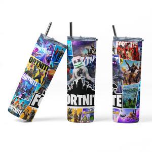 Gaming Fortnite inspired gaming design tumbler 750ml stainless steel water bottle with metal straw and straw cleaner perfect gift for boys easter gift for any fortnite loving gamer  Flasks Portable Stylish Reusable Drinkware Bottled Mug gifts