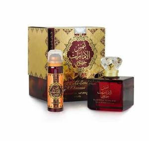 Shams Al Emarat Khususi Perfume (100ml) Eau de Parfum, with 50ml deodorant included features rich amber and vanilla notes, offering a long-lasting, unisex Arabian fragrance by Ard Al Zafraan. Perfect as a Christmas Body Care Comfort Cleanser