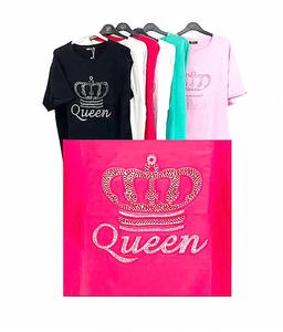 Fashion Luva QUEEN CROWN T SHIRT Emboridered diamante embellished Top in Plus Size Casual Fabric Comfort Women Tshirt Summer