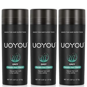 UOYOU HairFibers Powder for Men - Natural Keratin Concealer for Hair Loss - Pack of 3 Bottles - 27.5g Each - Thick Hairfibre for Men and Women - Plant
