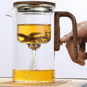 Transparent Glass Teapot with Filter, 1 Count Tea Carafe, Tea Water Separation Tea Cup, Durable Tea Making Tool for Home Office Use Stylish Wooden Coffee Serving White 720 Ml