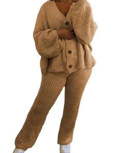 4 Button knitted set lounge sets co -ord set knitted cardigan and trouser two pice set Womenswear Overalls Suits Women Lady Comfort Long Sleeve Basic Long Sleeve Style Underwear Longsleeves Minimalist Winter Casual