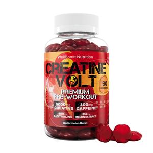 CreatineVolt-90 Gummies, 5000mg Creatine monohydrate, 100mg caffeine, 400mg L-Citruline, 250mg Watermelon Extract with Watermelon burst flavour for Adults, Vegan and Sugar free