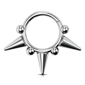 Bold Titanium Hoop Ring Triple Spikes Clicker Septum Piercing