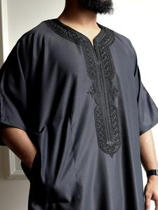 Classic Premium Summer Moroccan Thobe | Gabardine | Double Pocket | Elegant Embroidered Gandoura for Men