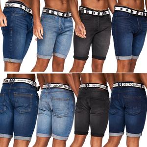 Crosshatch Mens Stretch Denim Shorts Belted Knee Length Roll Up Half Pants 30-40 Classic Cotton