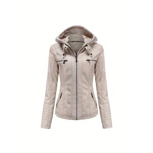 2025 New Hooded Leather Jacket Featuring a Detachable Hat Womenswear Coats