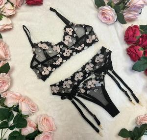 LILIOSA Black Cyprus -  Classy Black Floral 3-piece set (Clasp Bra + Clasp Garter + Adjustable Pants) Comfortable Sexy Seamless Womenswear, Comfort Bra and Pants, Everyday Daily Outfit, Romantic Day Lingerie