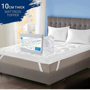 Extra Thick Mattress Topper 4”/10cm With Elasticized Corners | Hotel Quality-Breathable Noiseless Washable Anti SlipFluffy Hypoallergenic Mattress Topper-Supersoft Heavy Fill-Anti Allergy-Stitched and Elasticated Corner Strap-Single Double King Super King