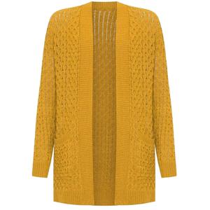 Fashion Luva Honeycomb Harmony Cable Knitted Open Pocket Cardigan Chunky Long Sleeve Grandad Sweater for Women Basic Longsleeves Comfort Knitting Tops Black Plain ladies coatigan