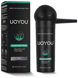{UOYOU} GREY Hair Fibres for Thinning Hair 27.5g Bottle with Applicator | Undetectable & Natural Keratin Hair Fibers Concealer for Hair Loss for Men and Women | Hair Building Fibres Powder [GREY]