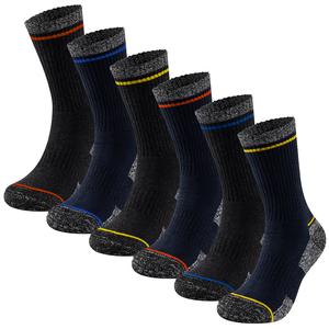 Mens Premium Work Socks 6 pack Thermal socks with Comfort Ribbed Leg & Foot Gripper Cushioned Arch Support Reinforced Heel & Toe Cotton Elastane Heavy Duty Mens Elastic Menswear Long, stretch, mulipack underlayer Set Warm socks Striped Stripe Thick socks