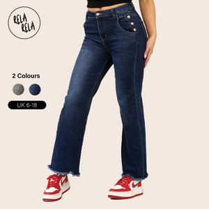 RELA RELA Petite Friendly Women's Grey Viral Stretchy Soft Dad Fit Raw Hem Jeans UK 6-22 Denim Womenswear Everyday  Bottom Casual Comfortable