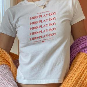 Playboy Hotline Print T-Shirt - Womens Baby Tee - Salty Pixie