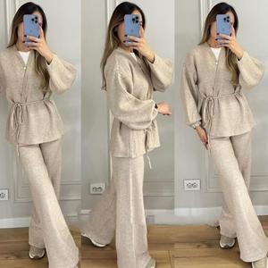 BERBISH balloon sleeve wrap top with wide leg trousers knitted coord set , one size fits 6-16 uk , soft material Womenswear Knitwear Comfort Basic