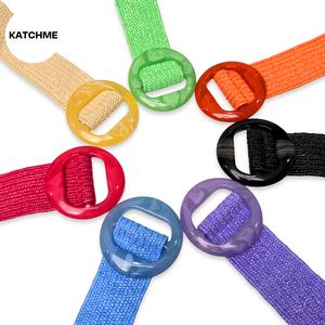 KatchMe Unisex Versatile Solid Color Resin Buckle Elastic Woven Wide Belt,Women's Belts With Round Buckle,Women Accessories,Trendy Belt for Daily Wear