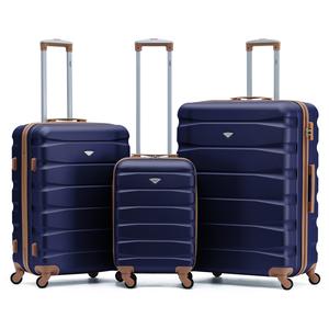 Flight Knight Hard Shell ABS Medium, Large Check-In And Carry On Suitcases - SAFIR - Navy/Tan