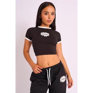 Kaiia Studio Contrast Binding Baby Tee Black