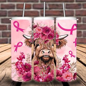 20oz Tumbler Highland Cow Breast Cancer