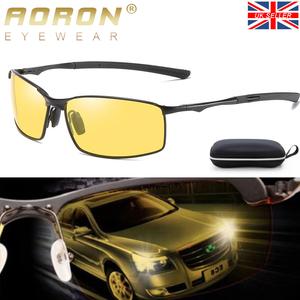 Polarised Vision Enhansor Anti Glare Night Driving Yellow Glasses for Men Women Unisex with Sunglasses Box,Aluminum HD Night Vison Goggles Glass Polarized Lens Anti Glare Vision Tinted Glasses for Hiking Cycling Fishing Sport Outdoor,Fast Delivery from UK