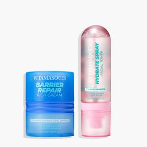 Vitamasques 2-Step Hydration Skincare Set | Spray Toner & Balanced Skin Cream | Hyaluronic Acid for Deep Facial Moisture & Hydration | Made in Korea, Dermatologist Tested, Vegan & Cruelty-Free | Contains Hyaluronic Acid in a Lightweight Formula