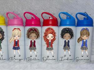 Girls Kids Personalised Metal Water Bottle Back to School Gift Birthday Party Bag Filler