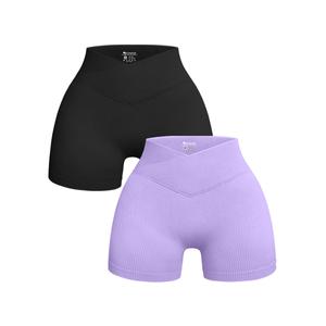 OQQ Women 2 Piece Yoga Shorts Ribbed V Shaped High Waist Workout Exercise Shorts Leggings