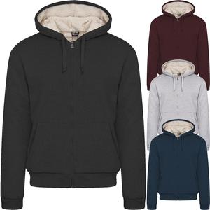 Mens Sherpa Fleece Fur Lined Borg Plain Hoodie Winter Jacket Work Wear Hooded Casual Menswear